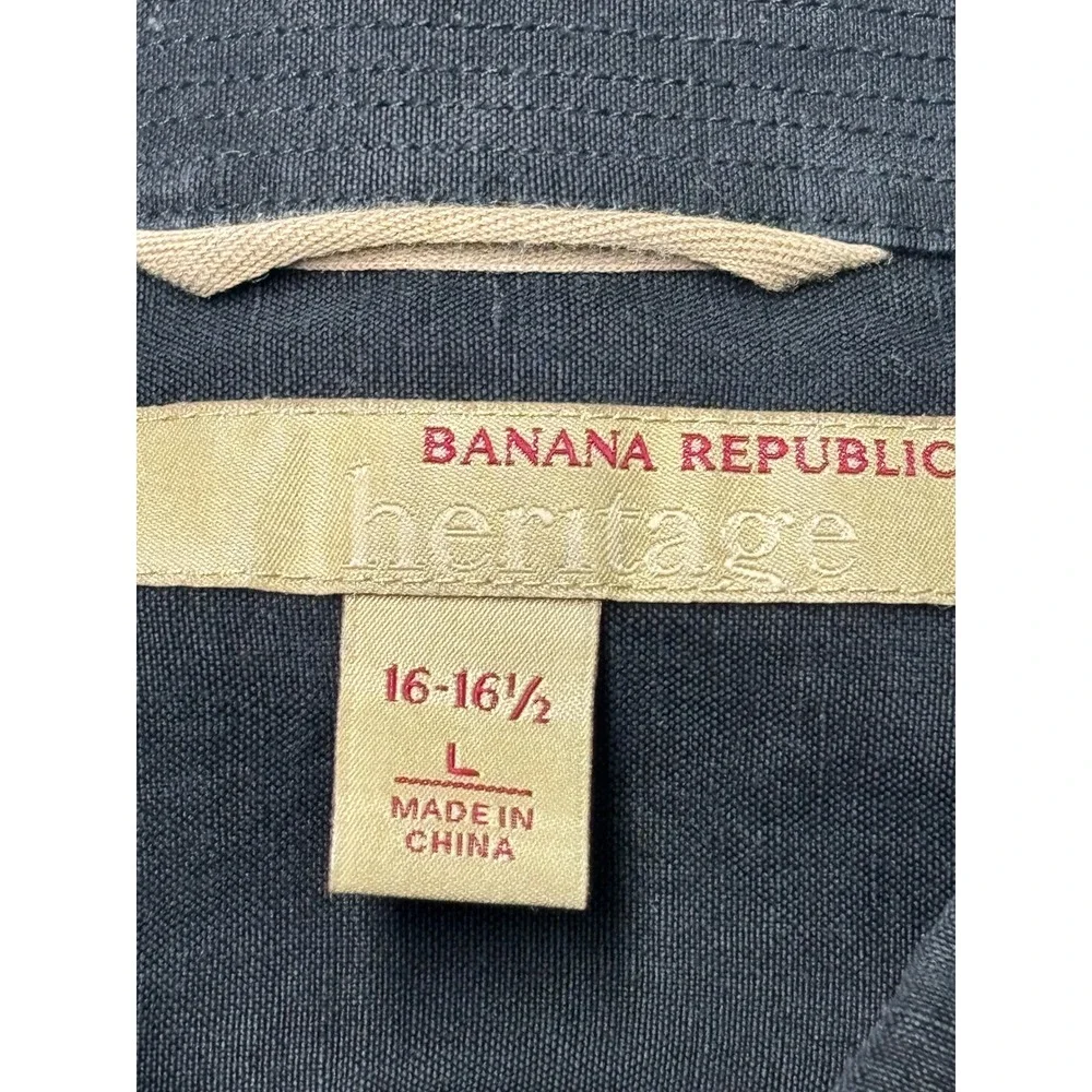 Banana Republic Heritage Silk Linen Field Shirt Mens L Black Safari Utility Top